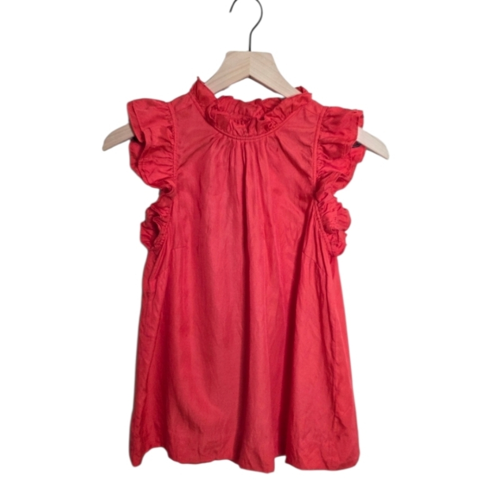 Marie Oliver Red Silk Cotton Ruffle Neck Tank Blouse Feminine Romantic Small - Picture 3 of 9
